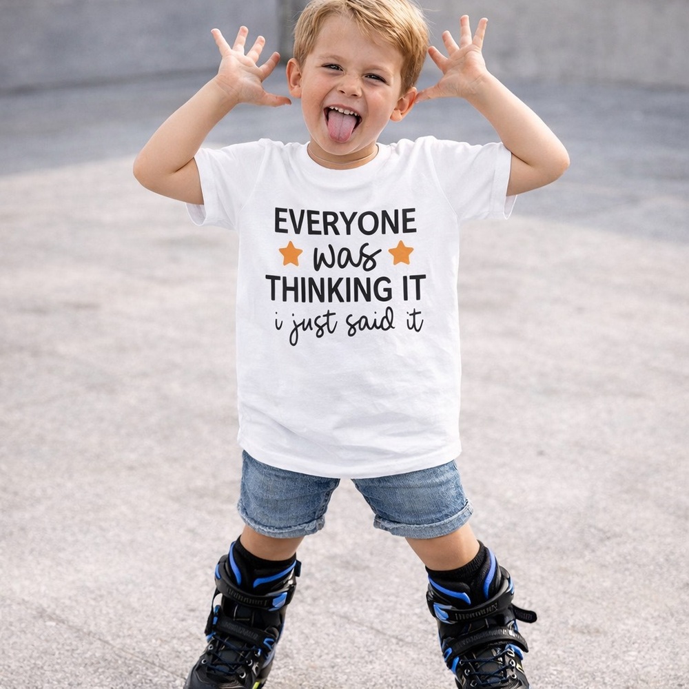 Gildan White Kids Graphic Tee with Black & Orange Print